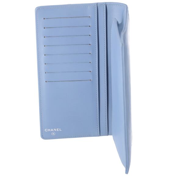CHANEL Long Bifold Wallet Light Blue Leather Logo - Picture 5 of 8